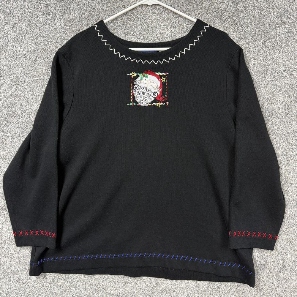 Vintage 90s Onque Woman Top Plus 1X Santa Embroidered Christmas Holiday Festive